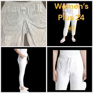 Women’s Athleta 24 Farallon Joggers Pants White Gray Ankle Knit Stretch NWT